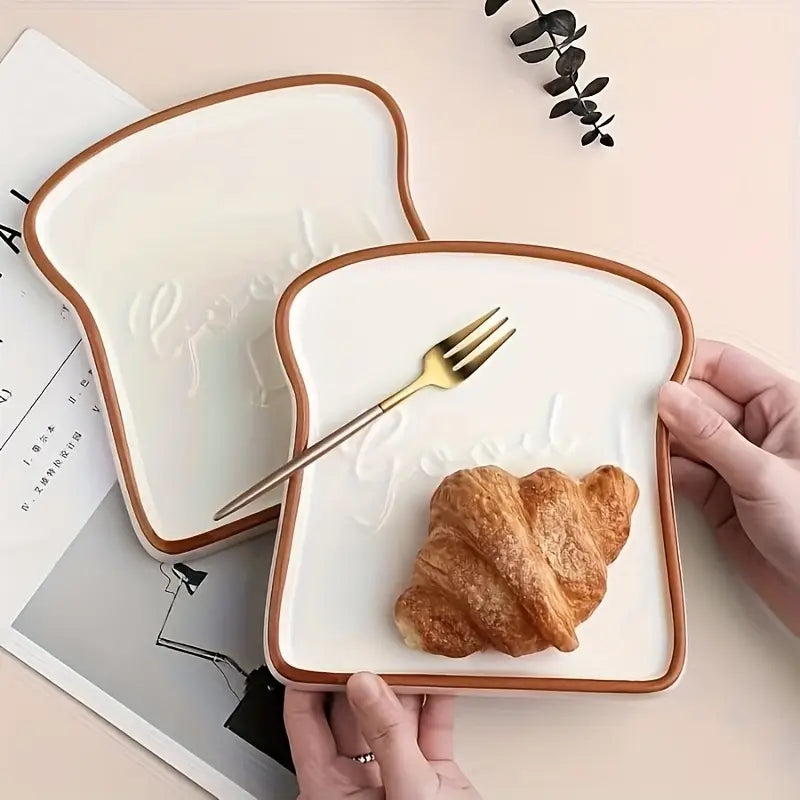 Toast-Shaped Ceramic Plate Set – Whimsical Breakfast & Dessert Dish