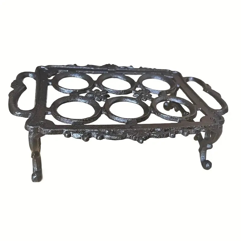 Vintage Cast Iron Egg Holder – 6 Slot Farmhouse Kitchen Countertop Egg Storage Rack, Rustic Wrought Iron Egg Tray Stand, French Country Decor