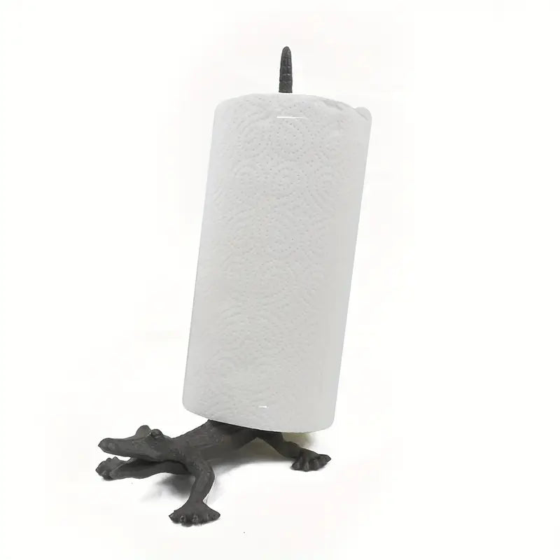 🐊 Cast Iron Alligator Paper Towel Holder – Rustic Kitchen Countertop Stand | Novelty Gator Home & Bar Decor