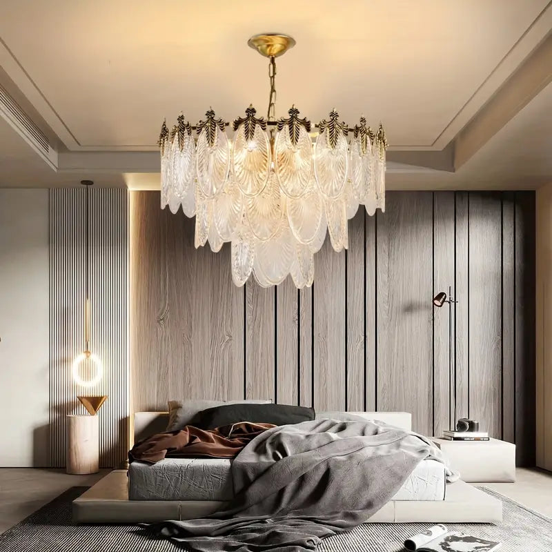 Vintage Crystal Glass Chandelier with Gold Finish – Elegant Ceiling Light Fixture | Adjustable Chain, 8-Light