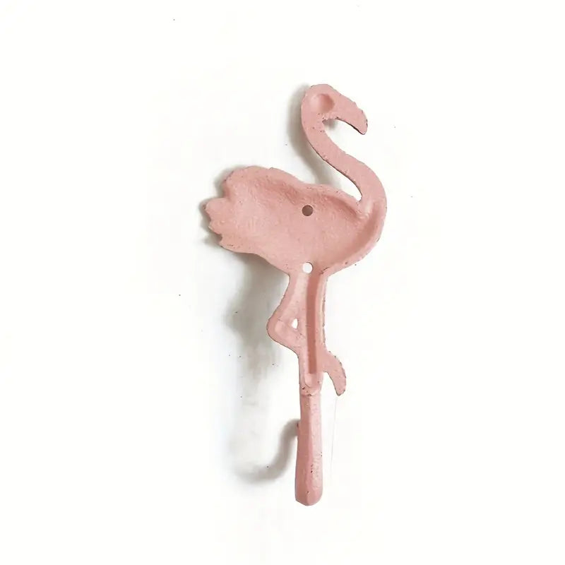🦩 Distressed Pink Flamingo Wall Hook – Cast Iron Decorative Hanger for Keys, Towels, or Coats | Tropical Coastal Home Decor