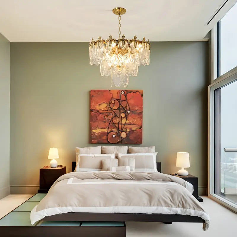 Vintage Crystal Glass Chandelier with Gold Finish – Elegant Ceiling Light Fixture | Adjustable Chain, 8-Light