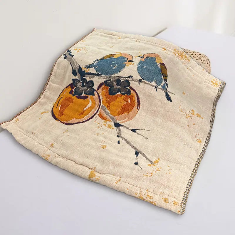 1pc Vintage Floral Bird Hand Towel – 14x14" Soft Absorbent Rustic Gauze Towel for Kitchen, Bathroom, Yoga, Car & Outdoor