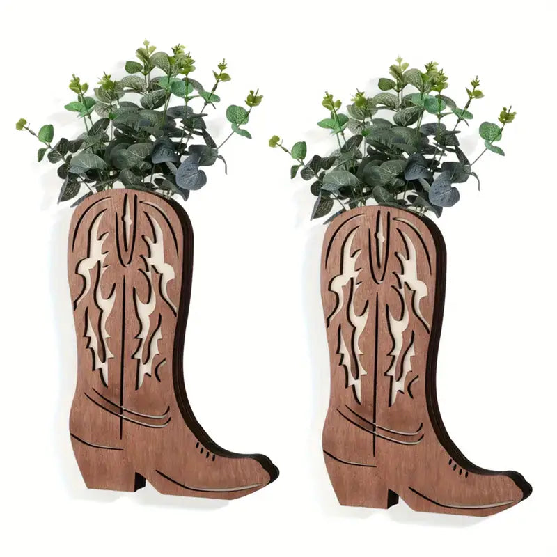 Rustic Wooden Cowboy Boot Wall Vase – Western Wall Planter for Farmhouse, Wedding & Boho Decor