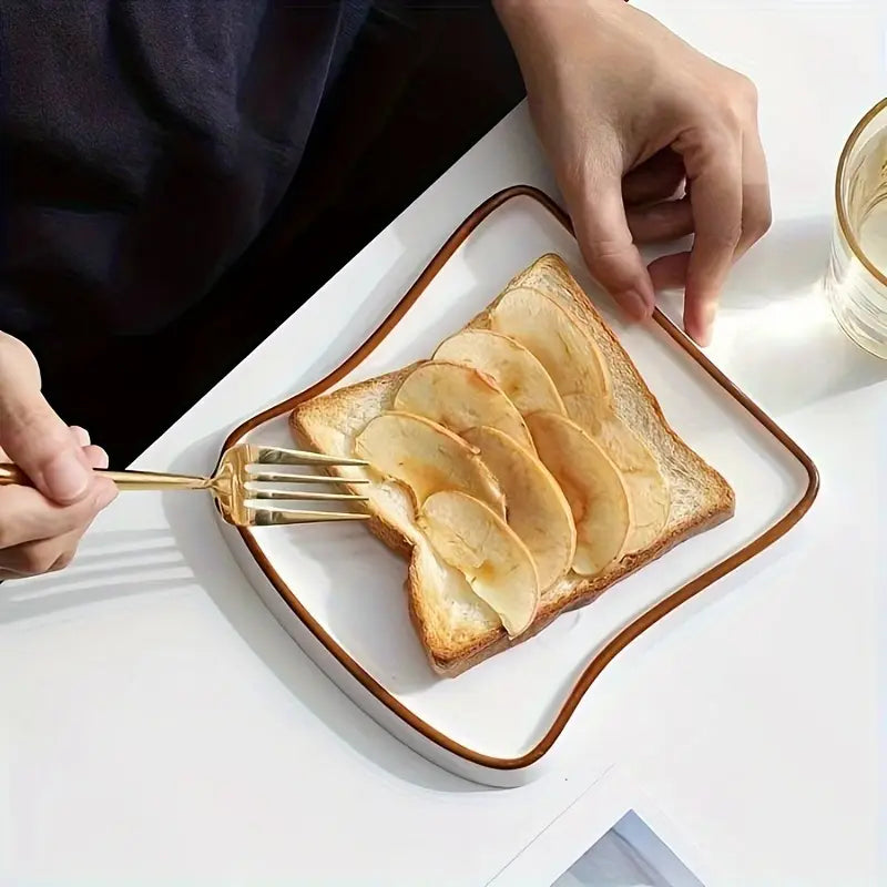 Toast-Shaped Ceramic Plate Set – Whimsical Breakfast & Dessert Dish