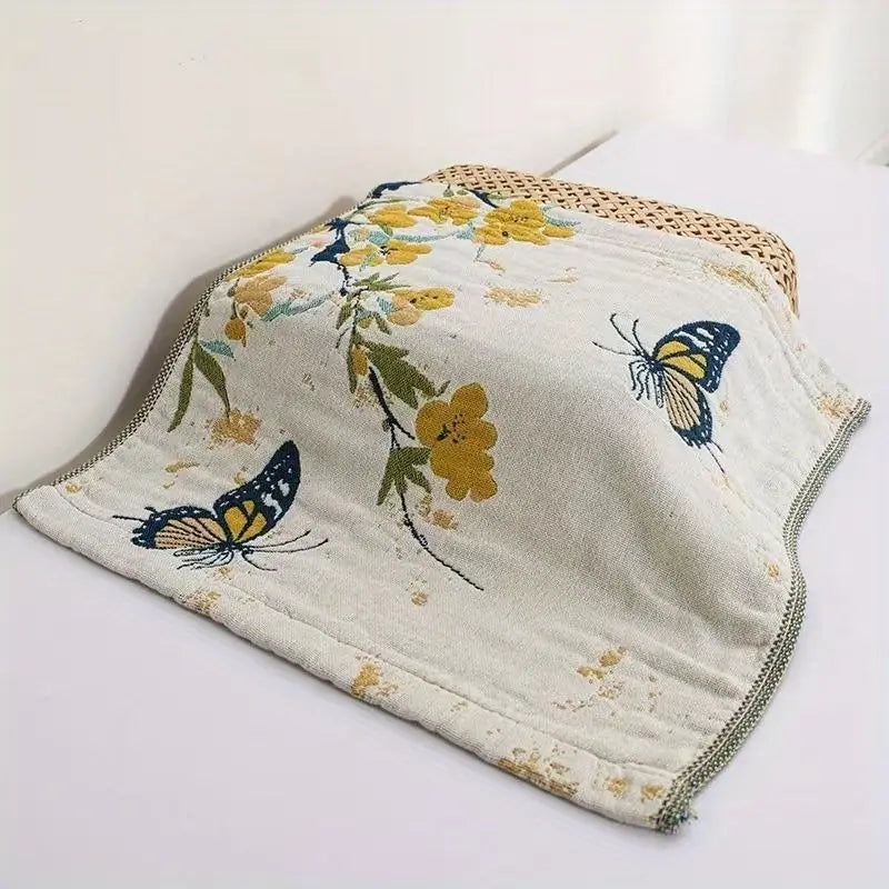1pc Vintage Floral Bird Hand Towel – 14x14" Soft Absorbent Rustic Gauze Towel for Kitchen, Bathroom, Yoga, Car & Outdoor