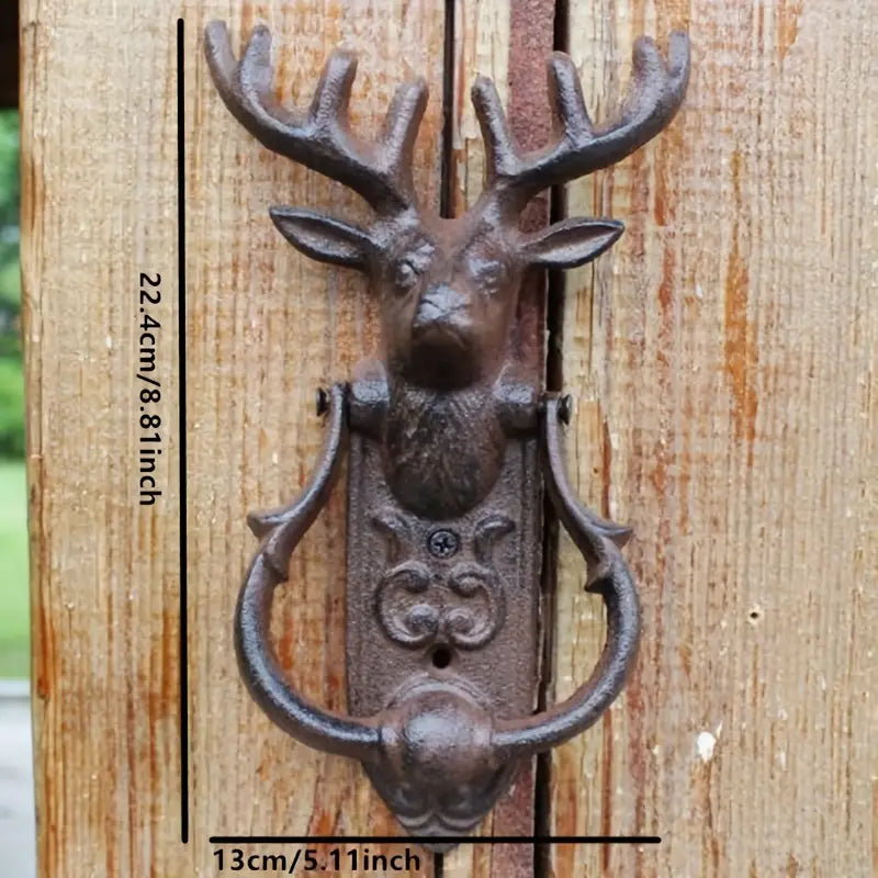 Rustic Deer Head Door Knocker – Cast Iron Cabin Lodge Front Door Accent