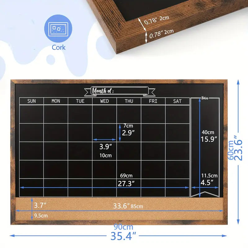 Rustic Chalkboard Wall Calendar with Cork Bulletin Board – Dry Erase Monthly Planner