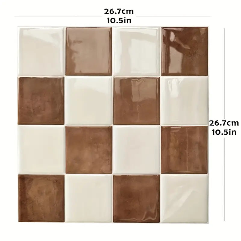 Brown & Cream Checkered Peel and Stick Backsplash Tiles – 10 Pack | Farmhouse Kitchen Wall Décor