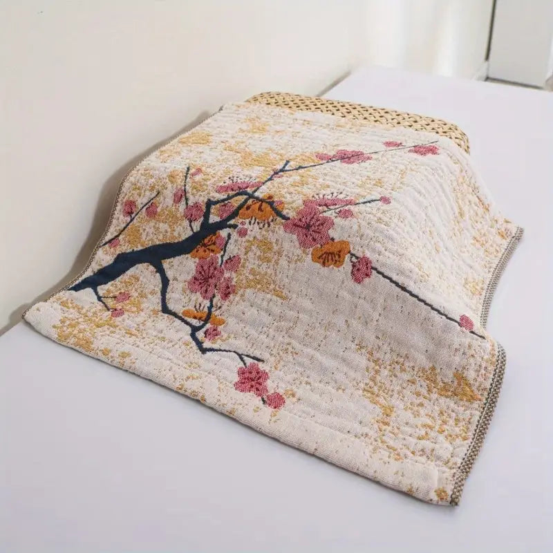1pc Vintage Floral Bird Hand Towel – 14x14" Soft Absorbent Rustic Gauze Towel for Kitchen, Bathroom, Yoga, Car & Outdoor