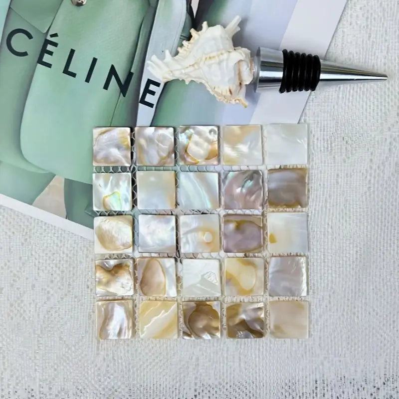 Mother-of-Pearl Mosaic Coaster Set – 3.3" Iridescent Shell Drink Coasters or Jewelry Display Tiles