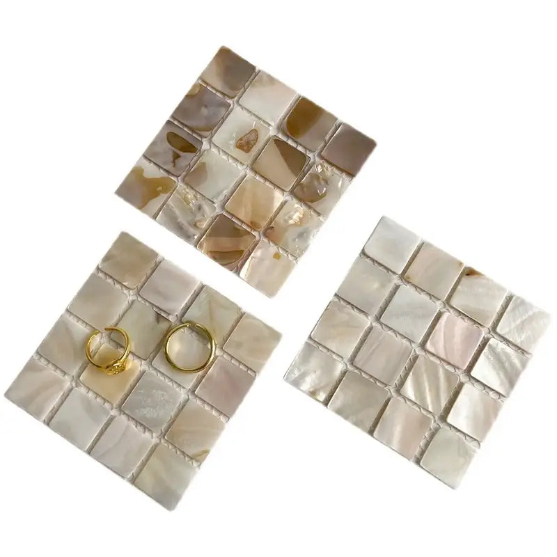 Mother-of-Pearl Mosaic Coaster Set – 3.3" Iridescent Shell Drink Coasters or Jewelry Display Tiles