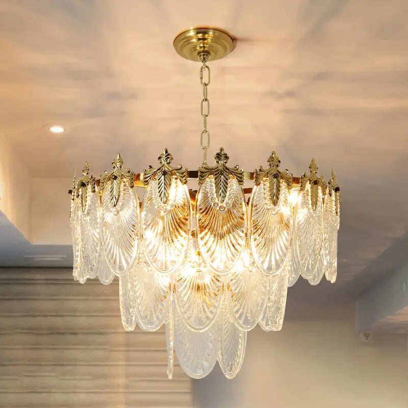 Vintage Crystal Glass Chandelier with Gold Finish – Elegant Ceiling Light Fixture | Adjustable Chain, 8-Light