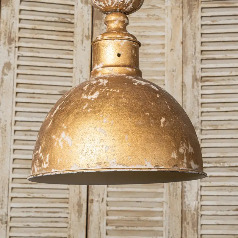 Rustic Farmhouse Pendant Light – Distressed Gold Metal Dome Shade | Vintage Industrial Hanging Lamp