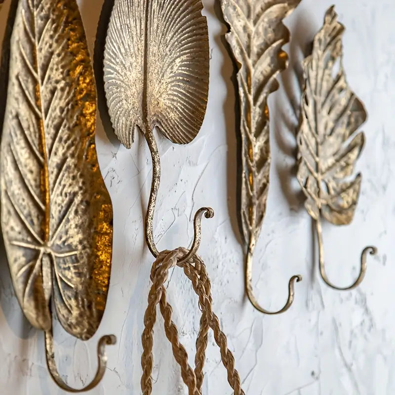 Gold Leaf Wall Hooks – Botanical Metal Hooks for Boho Luxe Home Decor