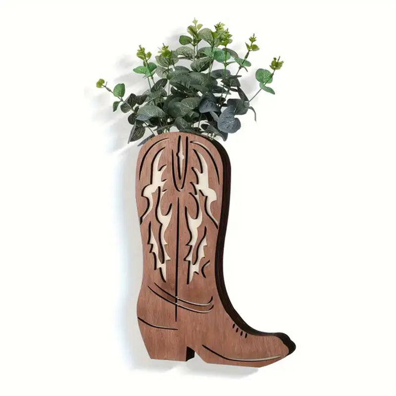 Rustic Wooden Cowboy Boot Wall Vase – Western Wall Planter for Farmhouse, Wedding & Boho Decor