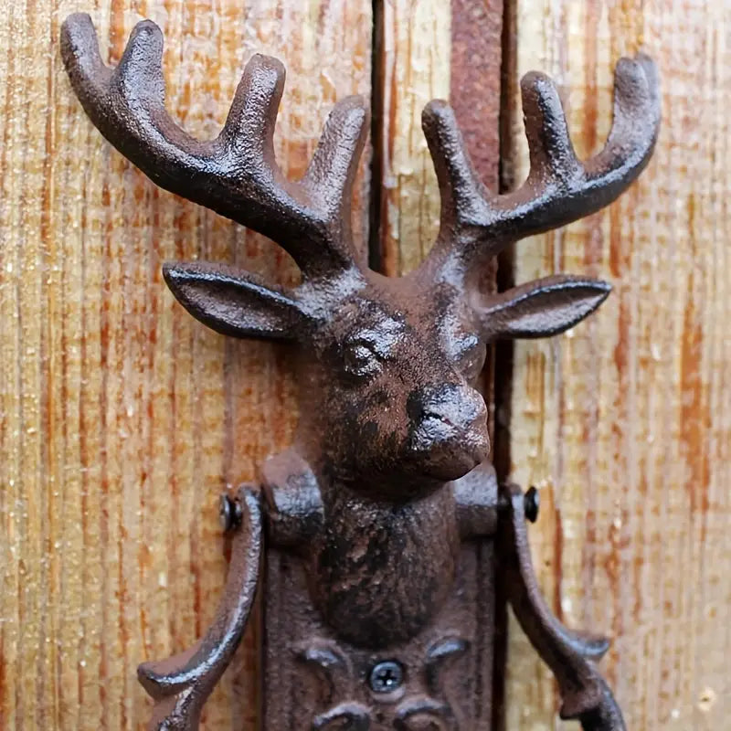 Rustic Deer Head Door Knocker – Cast Iron Cabin Lodge Front Door Accent