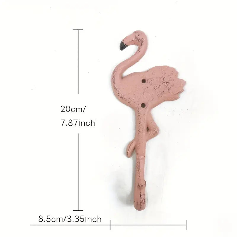 🦩 Distressed Pink Flamingo Wall Hook – Cast Iron Decorative Hanger for Keys, Towels, or Coats | Tropical Coastal Home Decor