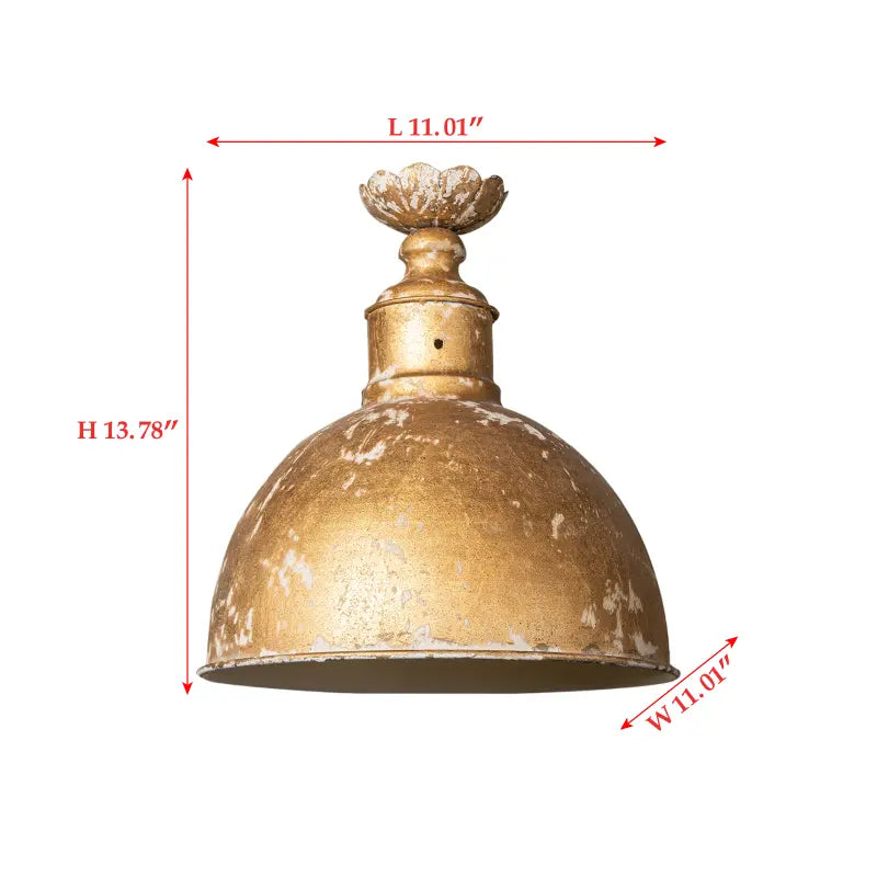 Rustic Farmhouse Pendant Light – Distressed Gold Metal Dome Shade | Vintage Industrial Hanging Lamp