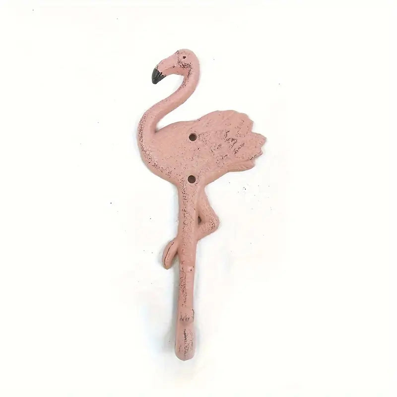 🦩 Distressed Pink Flamingo Wall Hook – Cast Iron Decorative Hanger for Keys, Towels, or Coats | Tropical Coastal Home Decor