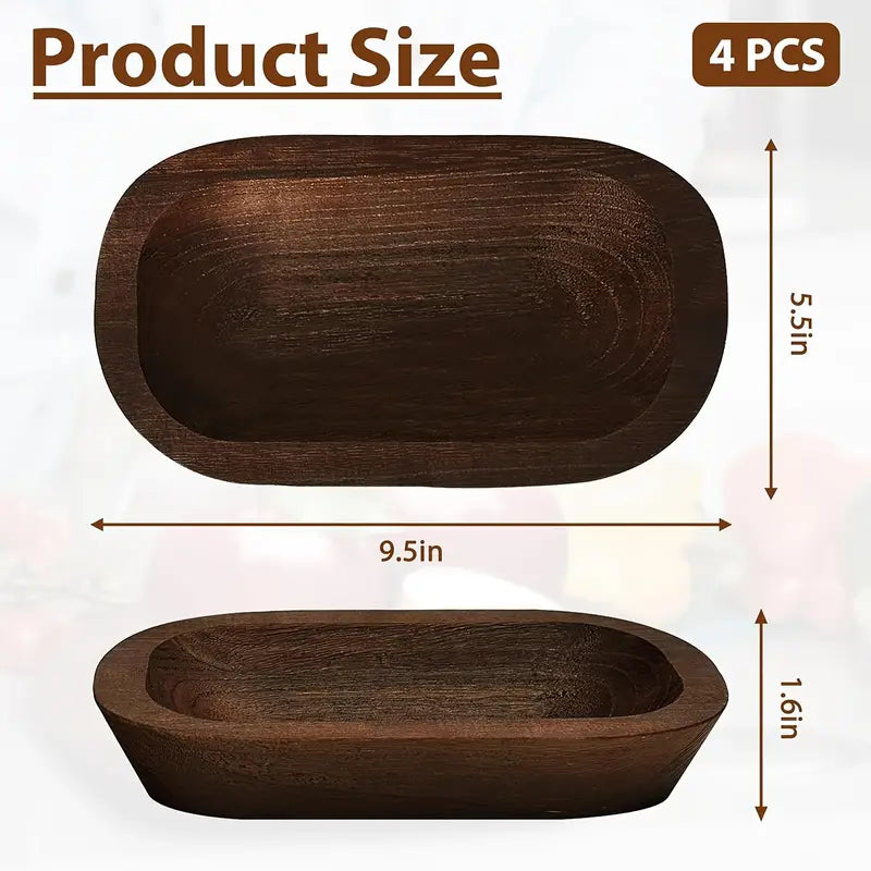 Wooden trays with dimensions and product size label on a white background