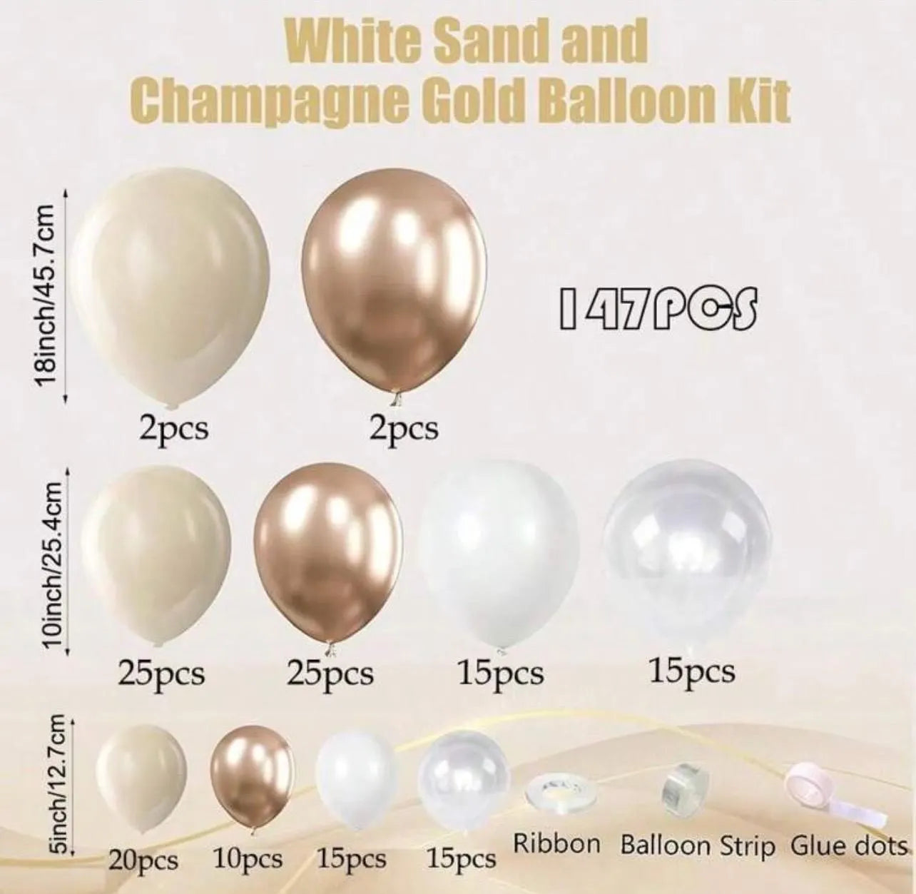 Champagne Gold Balloon Arch Kit | 147pc White Nude Sand Garland - Alligator Rose Co