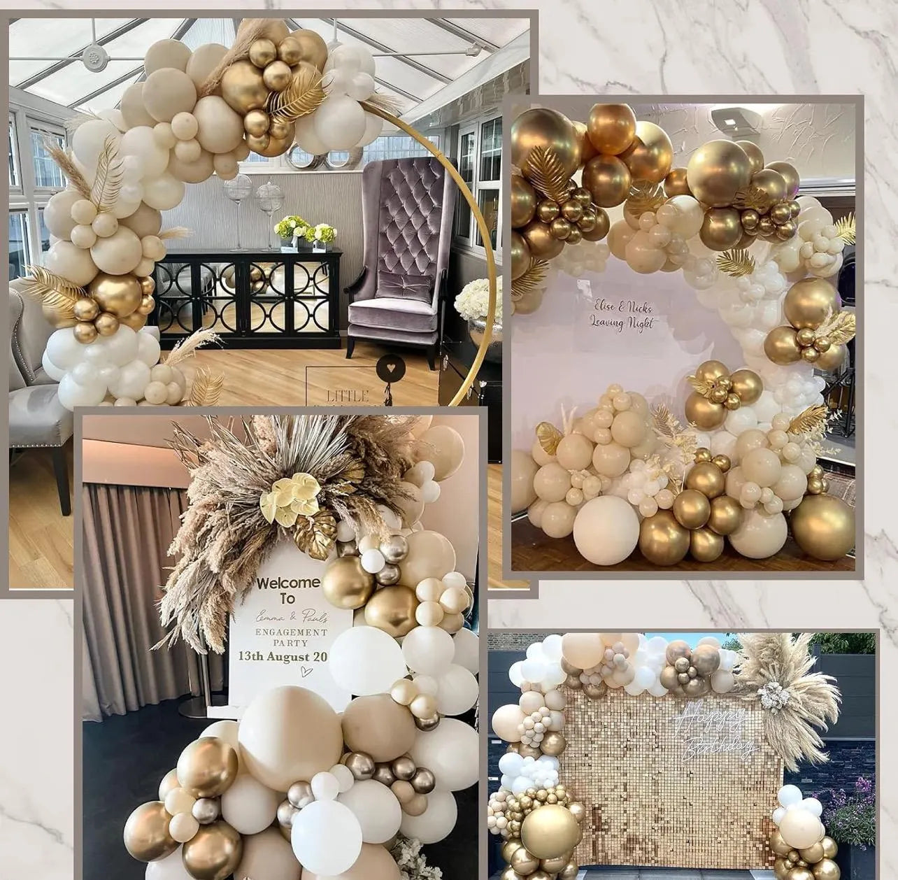 Champagne Gold Balloon Arch Kit | 147pc White Nude Sand Garland - Alligator Rose Co