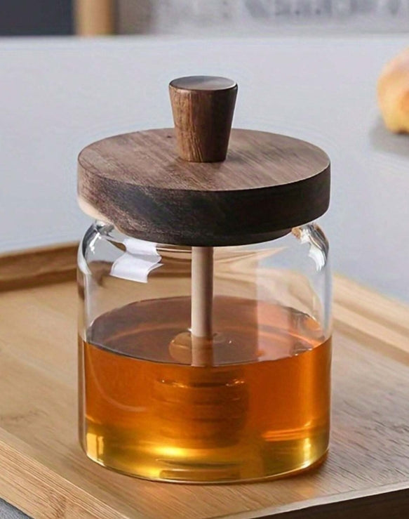 Glass Honey Jar with Wooden Dipper – Minimalist Farmhouse Style