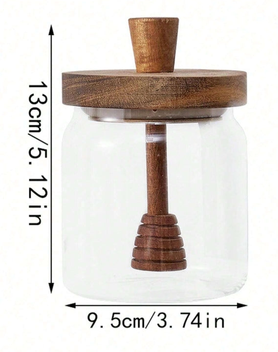 Glass Honey Jar with Wooden Dipper – Minimalist Farmhouse Style