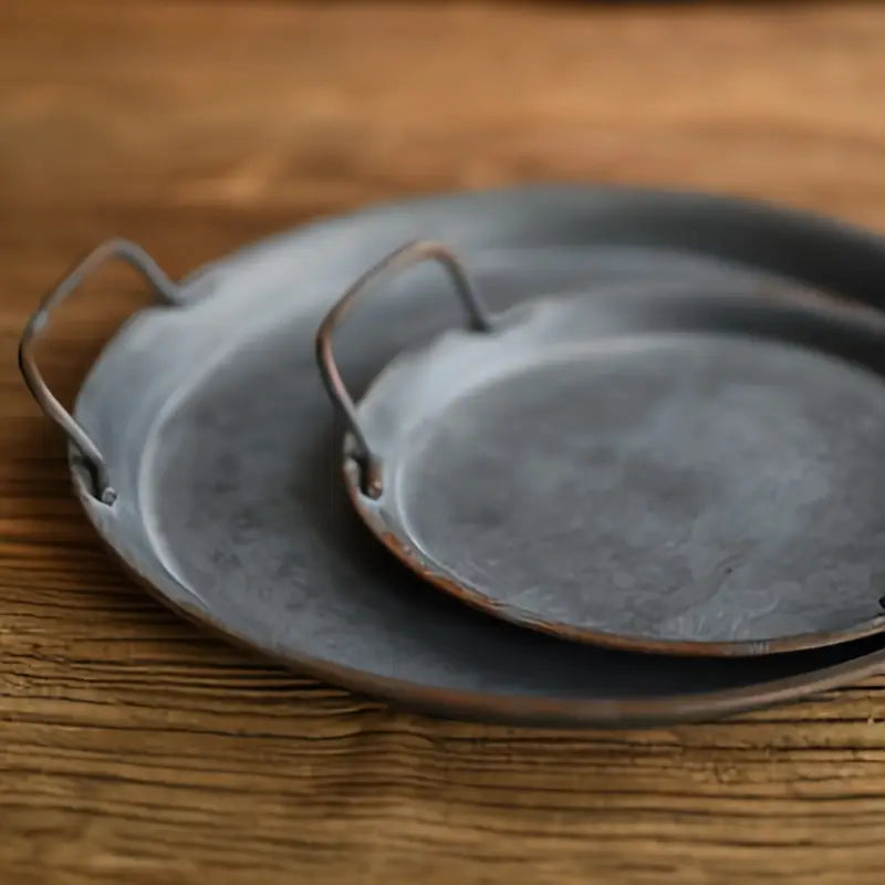 Rustic Farmhouse Round Metal Tray Set with Handles – Decorative Serving Trays (2 Sizes)