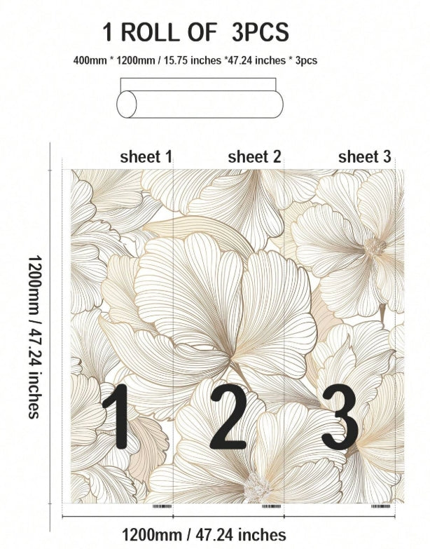 Oversized Floral 3-Piece Removable Wallpaper Roll