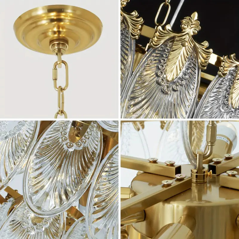 Vintage Crystal Glass Chandelier with Gold Finish – Elegant Ceiling Light Fixture | Adjustable Chain, 8-Light
