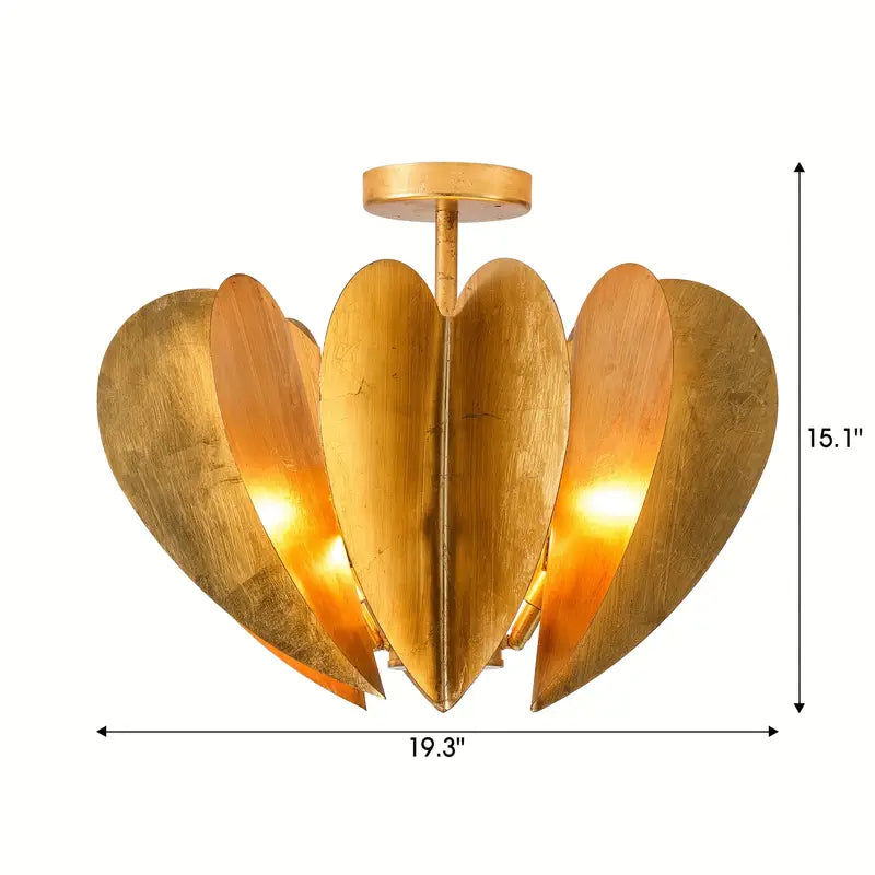 ✨ Gold Heart Semi-Flush Mount Ceiling Light – Romantic Modern Fixture | 4-Light Statement Piece for Entryway, Bedroom, or Dining