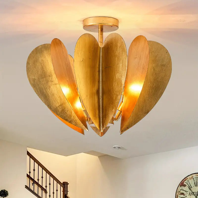 ✨ Gold Heart Semi-Flush Mount Ceiling Light – Romantic Modern Fixture | 4-Light Statement Piece for Entryway, Bedroom, or Dining