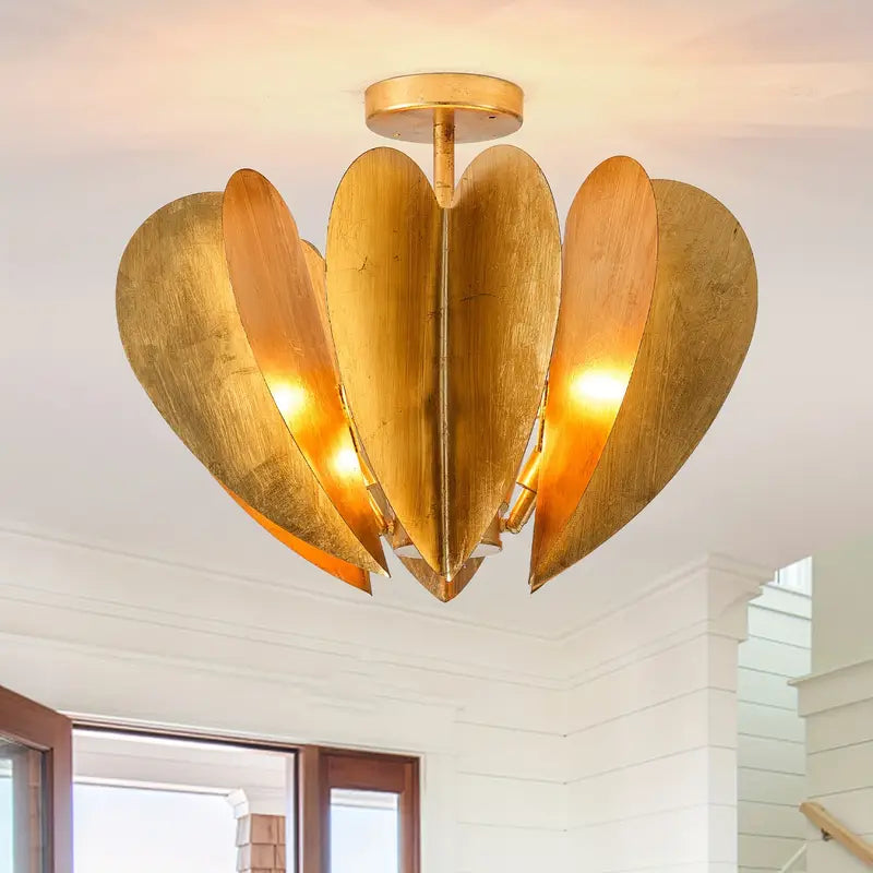 ✨ Gold Heart Semi-Flush Mount Ceiling Light – Romantic Modern Fixture | 4-Light Statement Piece for Entryway, Bedroom, or Dining