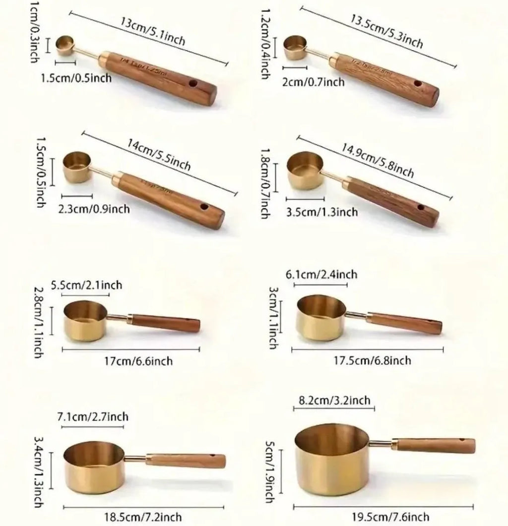 8 Piece Luxury Measuring Cups & Spoons Set – Gold Stainless Steel - Alligator Rose Co