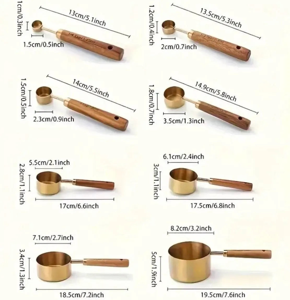 8 Piece Luxury Measuring Cups & Spoons Set – Gold Stainless Steel - Alligator Rose Co
