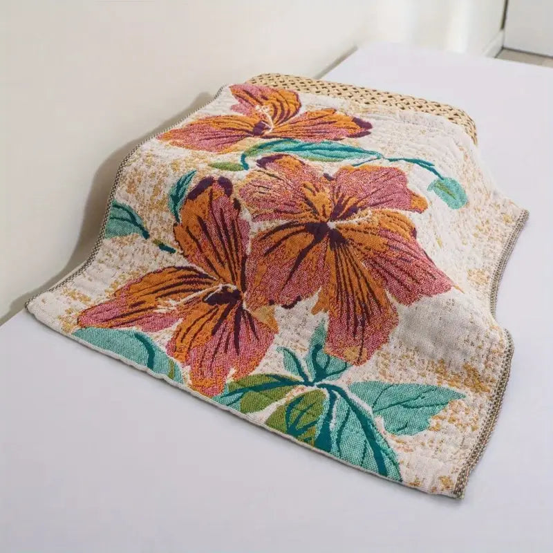 1pc Vintage Floral Bird Hand Towel – 14x14" Soft Absorbent Rustic Gauze Towel for Kitchen, Bathroom, Yoga, Car & Outdoor