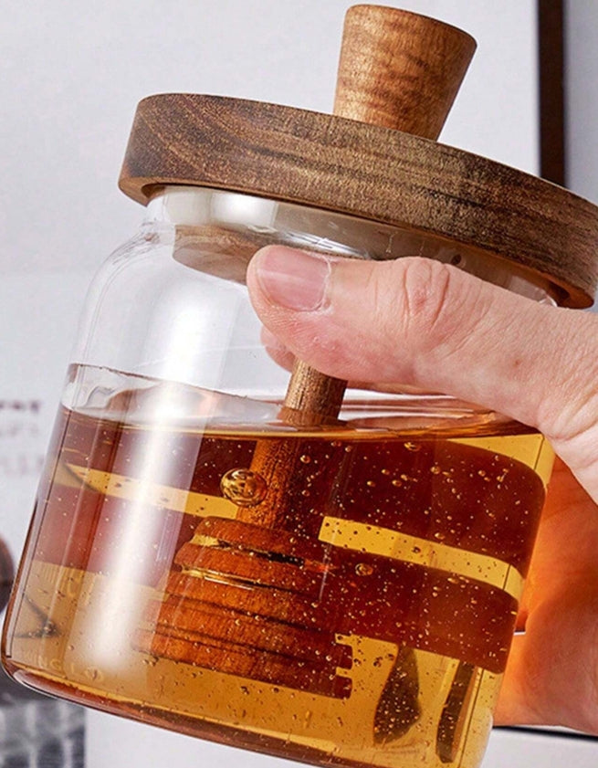 Glass Honey Jar with Wooden Dipper – Minimalist Farmhouse Style