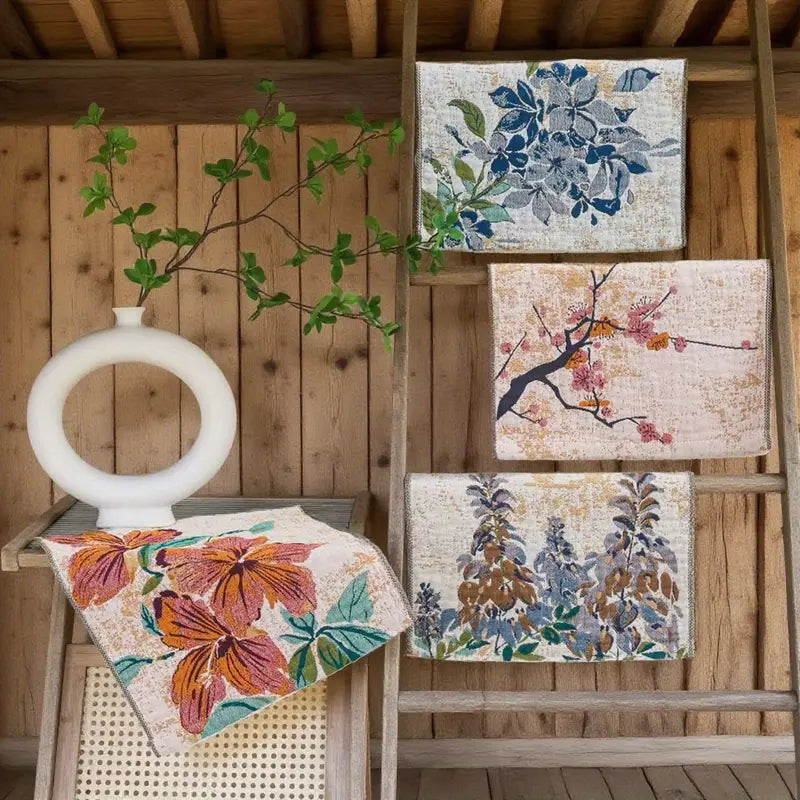 1pc Vintage Floral Bird Hand Towel – 14x14" Soft Absorbent Rustic Gauze Towel for Kitchen, Bathroom, Yoga, Car & Outdoor