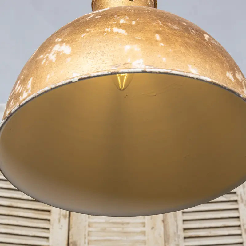 Rustic Farmhouse Pendant Light – Distressed Gold Metal Dome Shade | Vintage Industrial Hanging Lamp