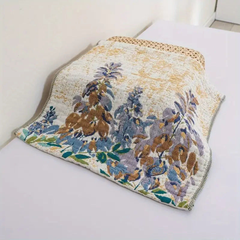 1pc Vintage Floral Bird Hand Towel – 14x14" Soft Absorbent Rustic Gauze Towel for Kitchen, Bathroom, Yoga, Car & Outdoor