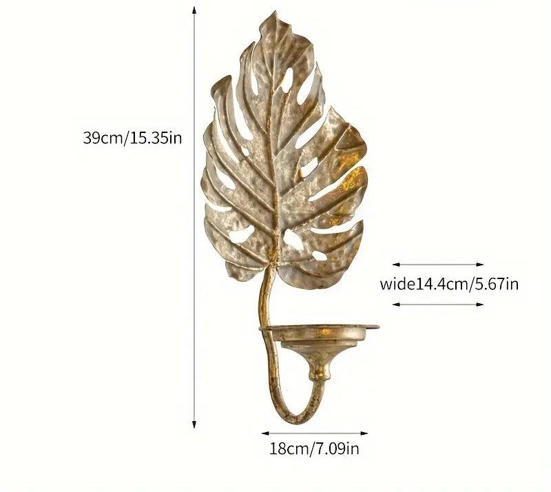 Gold Leaf Wall Candle Holders – Botanical Metal Sconces for Boho Luxe Home Decor