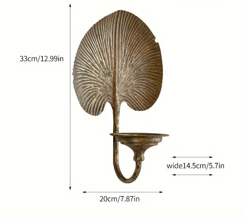 Gold Leaf Wall Candle Holders – Botanical Metal Sconces for Boho Luxe Home Decor