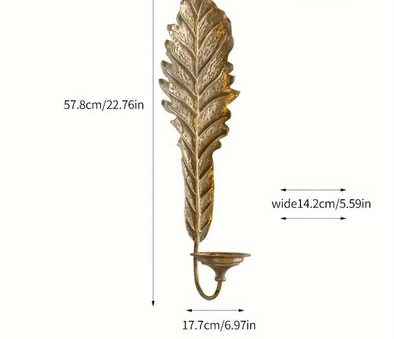 Gold Leaf Wall Candle Holders – Botanical Metal Sconces for Boho Luxe Home Decor