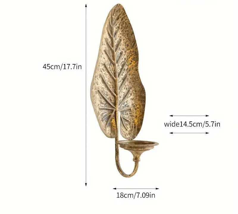 Gold Leaf Wall Candle Holders – Botanical Metal Sconces for Boho Luxe Home Decor
