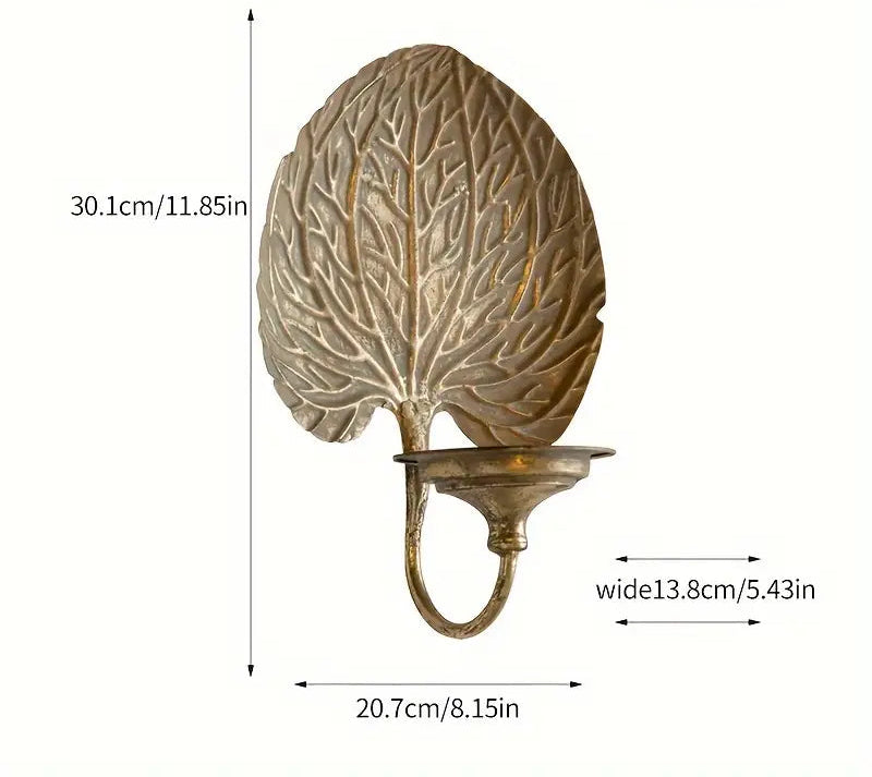 Gold Leaf Wall Candle Holders – Botanical Metal Sconces for Boho Luxe Home Decor