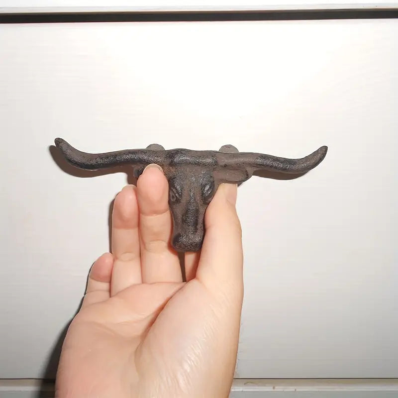 Rustic Cast Iron Longhorn Drawer Pull – Western-Style Cabinet Knob