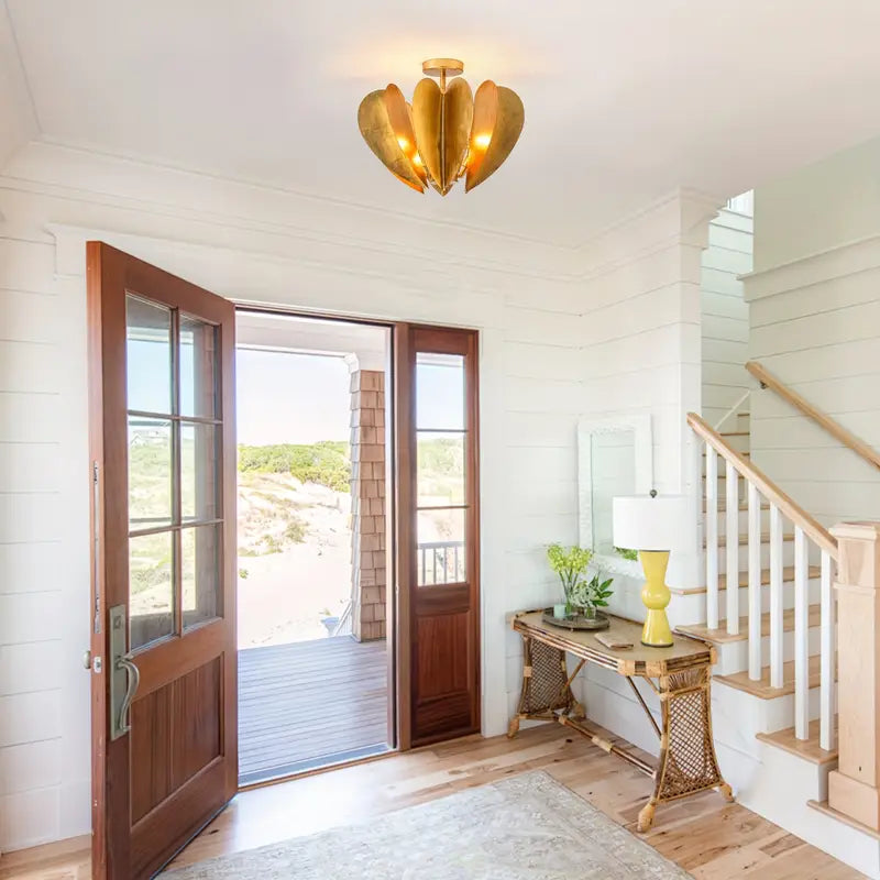 ✨ Gold Heart Semi-Flush Mount Ceiling Light – Romantic Modern Fixture | 4-Light Statement Piece for Entryway, Bedroom, or Dining