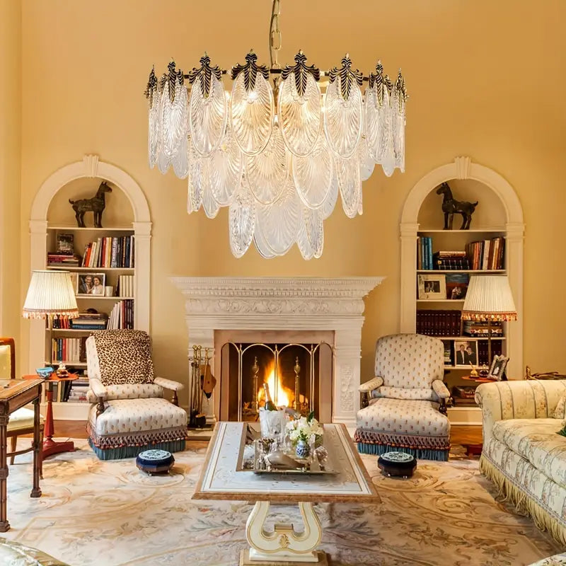 Vintage Crystal Glass Chandelier with Gold Finish – Elegant Ceiling Light Fixture | Adjustable Chain, 8-Light